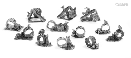 Twelve Silverplate Figural Cat Napkin Rings