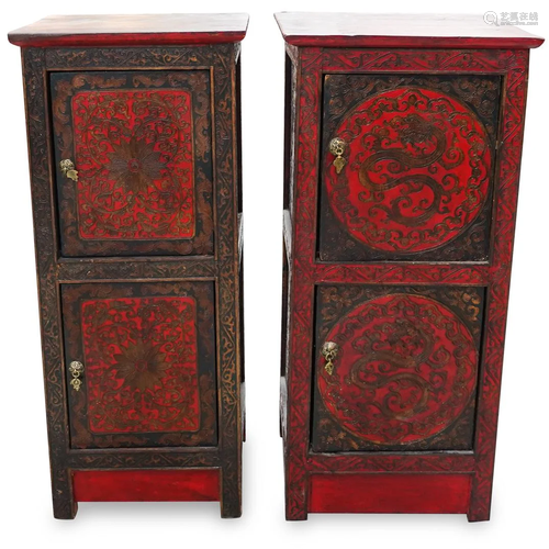 (2 Pc) Matching Chinese Lacquer Cabinets