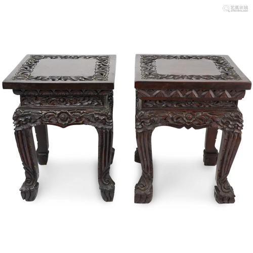 Pair of Chinese Carved Wood Plant Stands