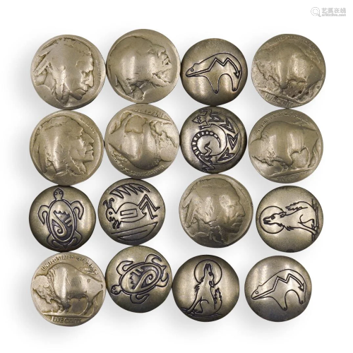 (16 Pc) Sterling Silver Tribal Button Covers