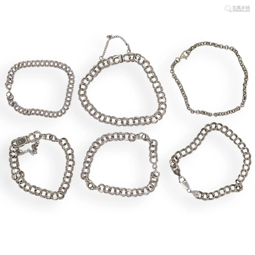 (6 Pc) Collection of Sterling Silver Bracelets