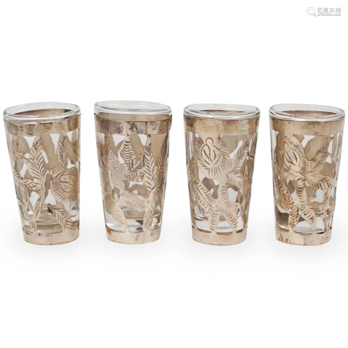 (4 Pc) Silver Overlay Shot Glasses