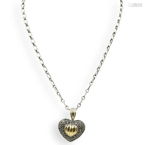 18k and Sterling Silver Heart Pendant Necklace