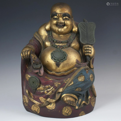 Chinese Lacquered Wood Buddha