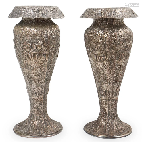 Pair Of Barbour International Silver Tulip Vase