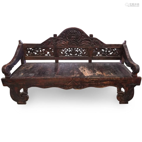 Continental Wood Carved Bench