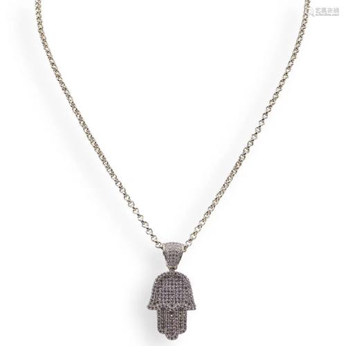 Sterling and Swarvoski Crystal Hamsa Necklace