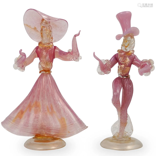 (2 Pc) Hand Blown Murano Art Glass Figures