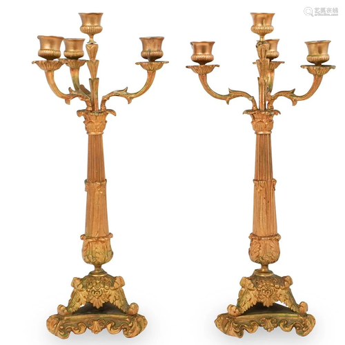 Pair Of Gilt Bronze Candelabra