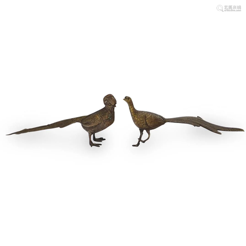 (2 Pc) Brass Fighting Pheasants