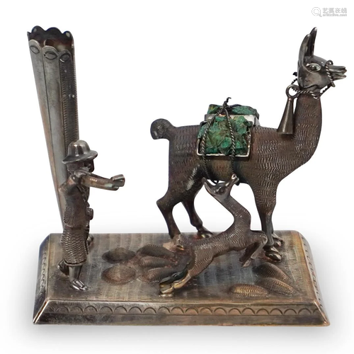 Sterling and Malachite Llama Figurine