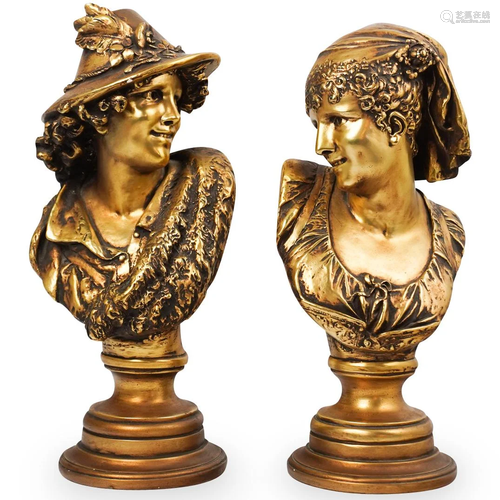 (2 Pc) Gilded Plaster Busts