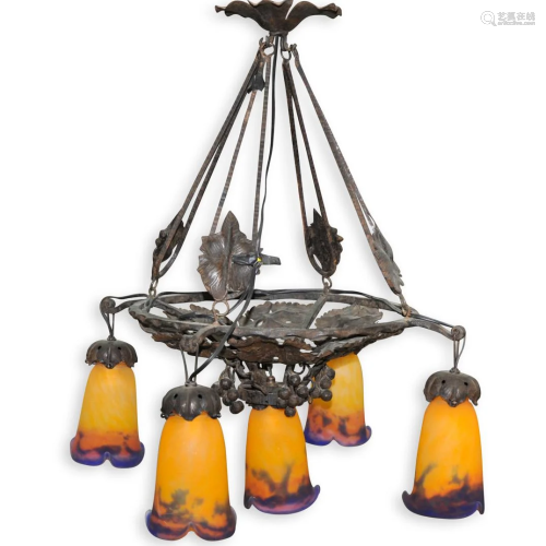 Muller Freres Art Nouveau Five-Light Chandelier