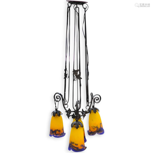 Muller Freres Art Nouveau Four-Light Chandelier