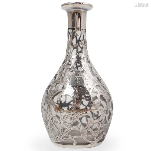 Silver Overlay Glass Bottle