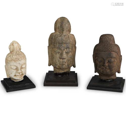 (3 Pc) Carved Buddha Heads