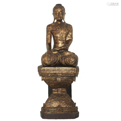 Large Antique Thai Wood Carved Buddha