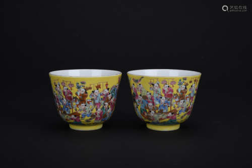 Qing dynasty pastel figure cup*1 pair