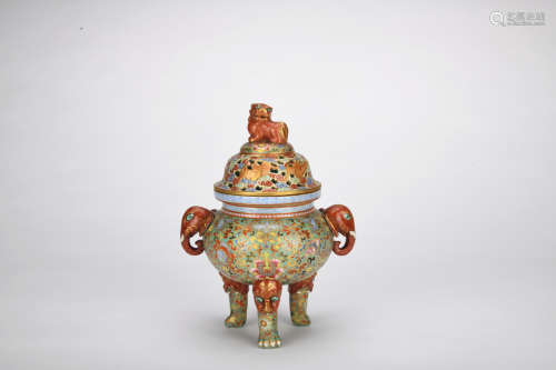Qing Dynasty enamel incense burner with elephant ear