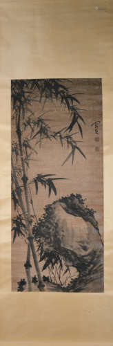 Qing dynasty Min zhen's bamboo&stone painting