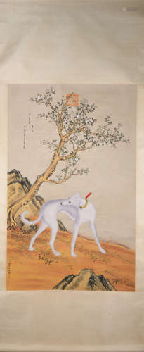 Qing dynasty Lang shining's dog hunting painting