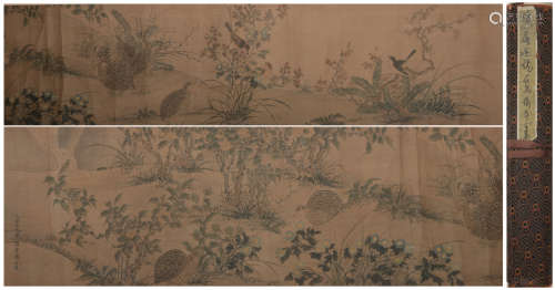 Qing dynasty Jiang tingxi's flower and bird hand scroll