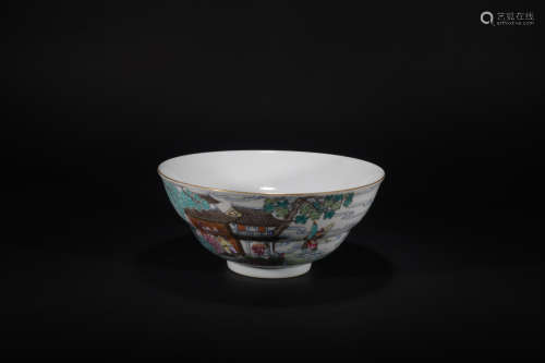 Qing dynasty pastel figure bowl