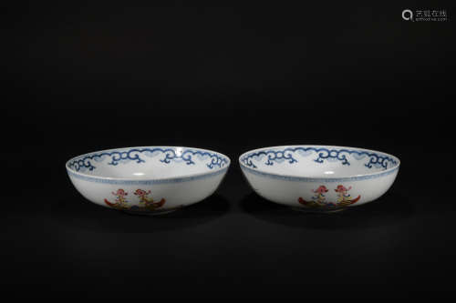 Qing dynasty pastel plate*1 pair