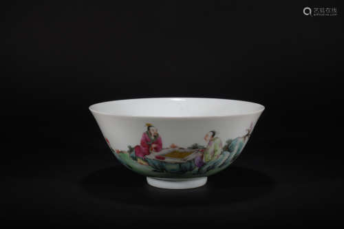 Qing dynasty pastel figure bowl