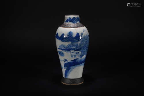 Qing dynasty Ge ware blue-and-white landscape plum blossom vase