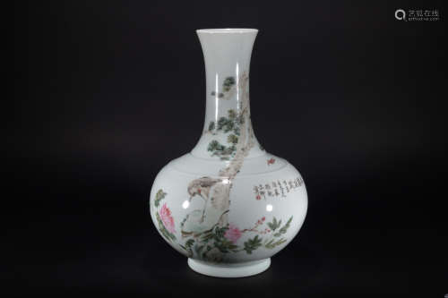 The Republic of China light reddish-purple flower and bird vase