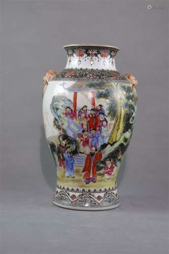 An Enamel Painted Figure 'Zun' Vase