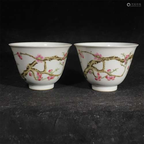 A Pair of Floral Design Porcelain Tea Cups