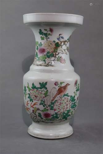 A Famille Rose Porcelain Rouleau Vase