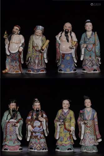 Set of Eight Chinese Famille Rose Figures of Immortals