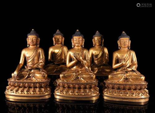 A Set of Bronze Statues of The Five Tathagatas