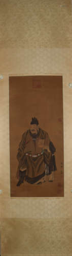 A Chinese Figure Painting Silk Scroll, Zhang Wo Mark