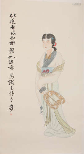 A Chinese Woman Figure Painting, Zhang Daqian Mark