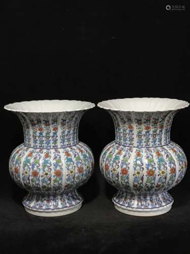 A Pair of Doucai Porcelain 'Zun' Vases