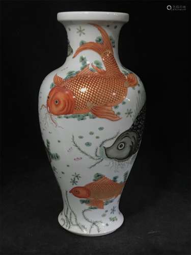 An Iron Red Glazed Porcelain Rouleau Vase