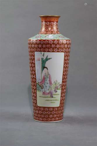 A Coral Ground Porcelain 'Bangchui' Vase