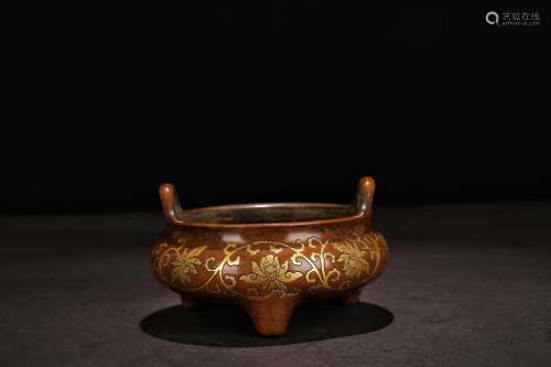 A Chinese Gilt Bronze Double Ear Burner