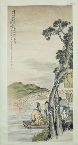 A Chinese Painting of Landscape and Figure, Qian Huian Mark