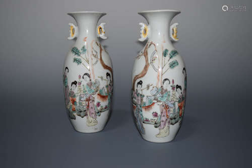 A Pair of Chinese Light-crimson Glazed Porcelain Vases