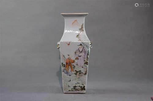 A Famille Rose Porcelain Square Vase