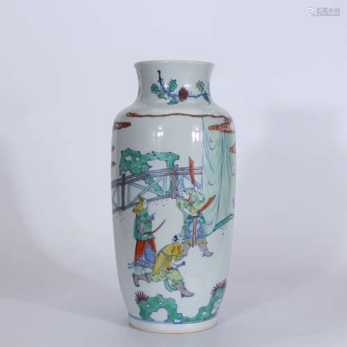 A Chinese Famille Verte Porcelain Rouleau Vase