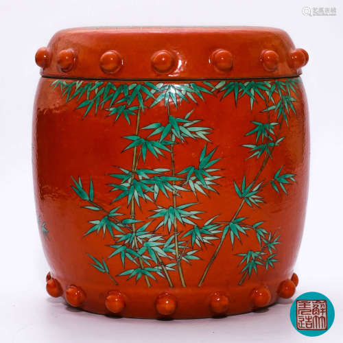 A Chinese Red Ground Porcelain Jar with Cover