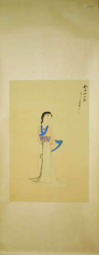 A Chinese Figure Painting Silk Scroll, Zhang Daqian Mark