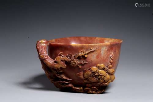 A Chinese Shoushan Red 'Furong' Stone Bowl