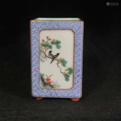 A Famille Rose Porcelain Brush Holder